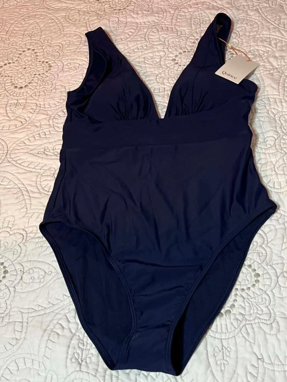 Quince Italian Plunge One-Piece Swimsuit Deep Navy Size M